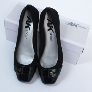 AK Sport Anne Klein Black Patent Cap Toe Buckle Ursala Ballet Flats 8M LNIB
